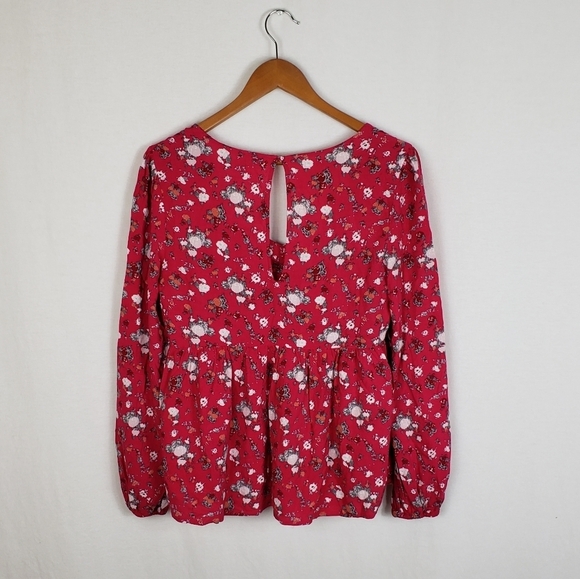 NWT Aeropostale Pink Floral Long Sleeve Peasant Blouse Size M - Picture 7 of 7